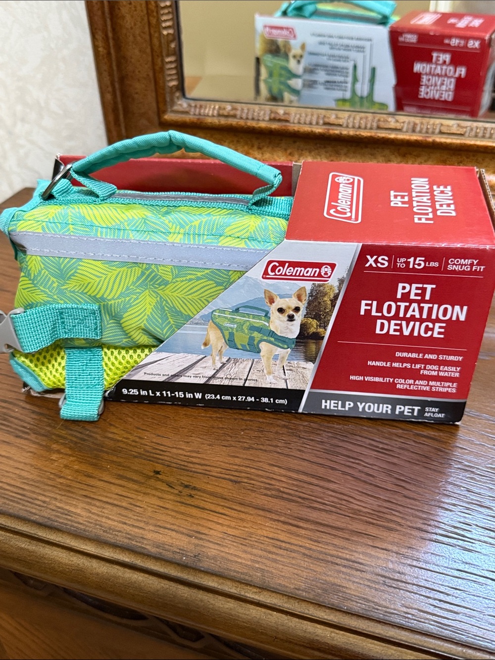 Coleman Green Leaf Pattern XS Pet Flotation Device